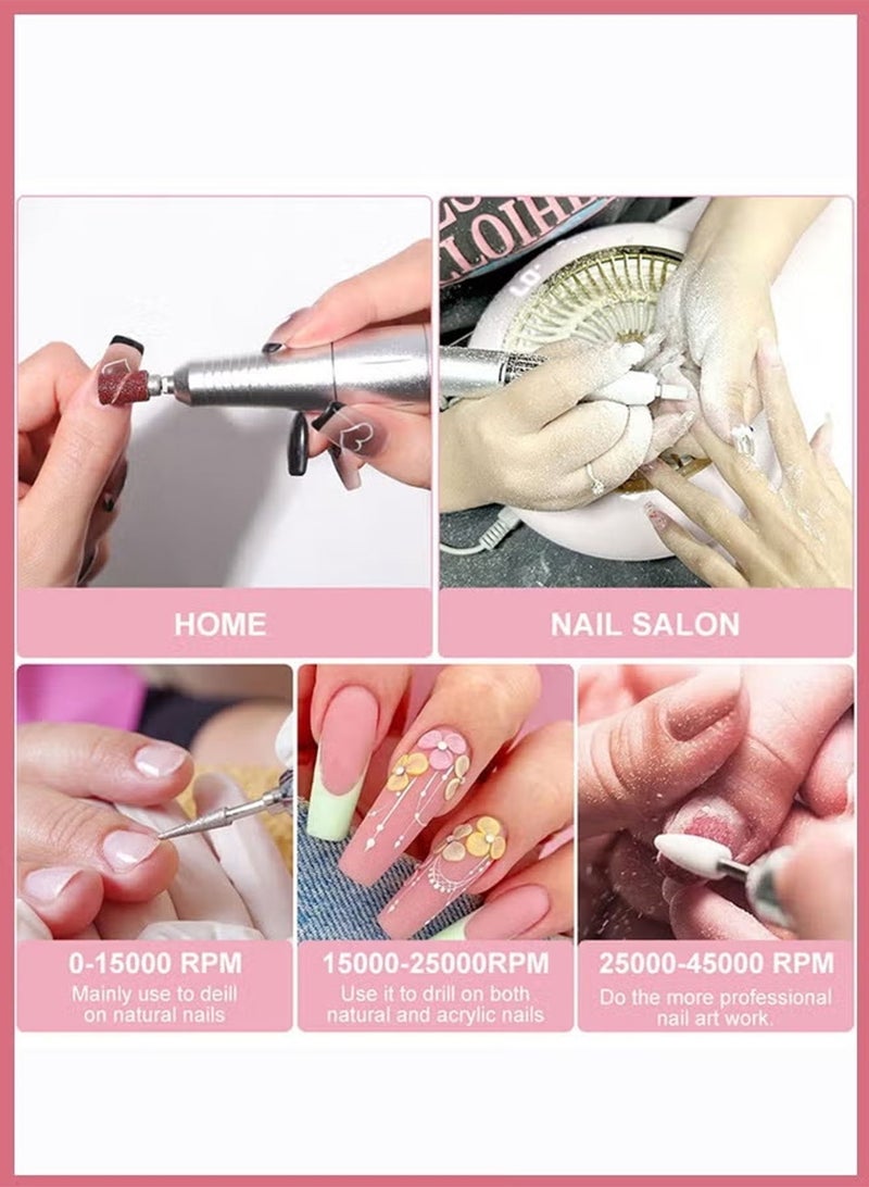 مجموعة آلة طحن الأظافر الكهربائية، آلة طحن أظافر محمولة قابلة للشحن بسرعة 45000 دورة في الدقيقة مع رؤوس طحن الأظافر، أدوات أظافر عالية السرعة لصالونات الأظافر (بنفسجي) - Image 3